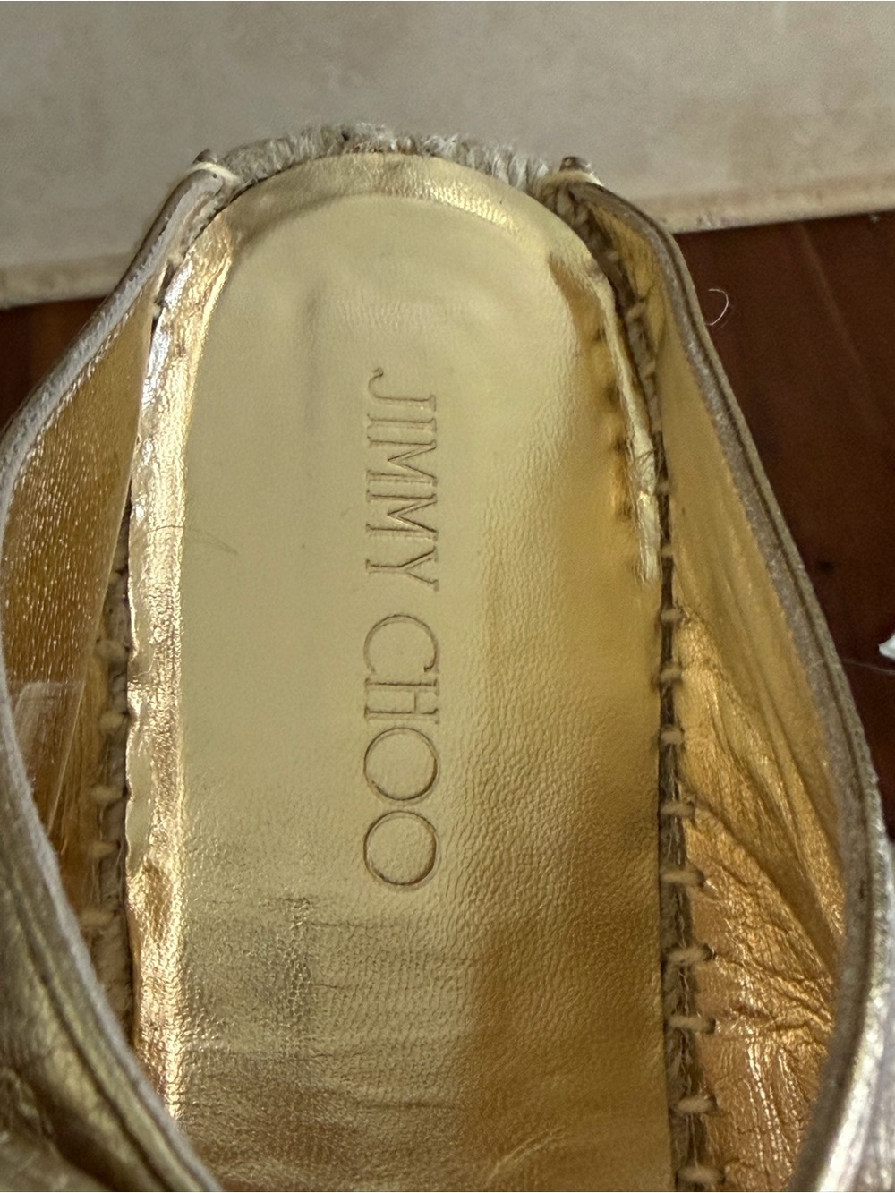 NEW WITH BOX Jimmy Choo Metallic Gold Bow Espadrille Slip-Ons Size 39/US 9 - Picture 8 of 16